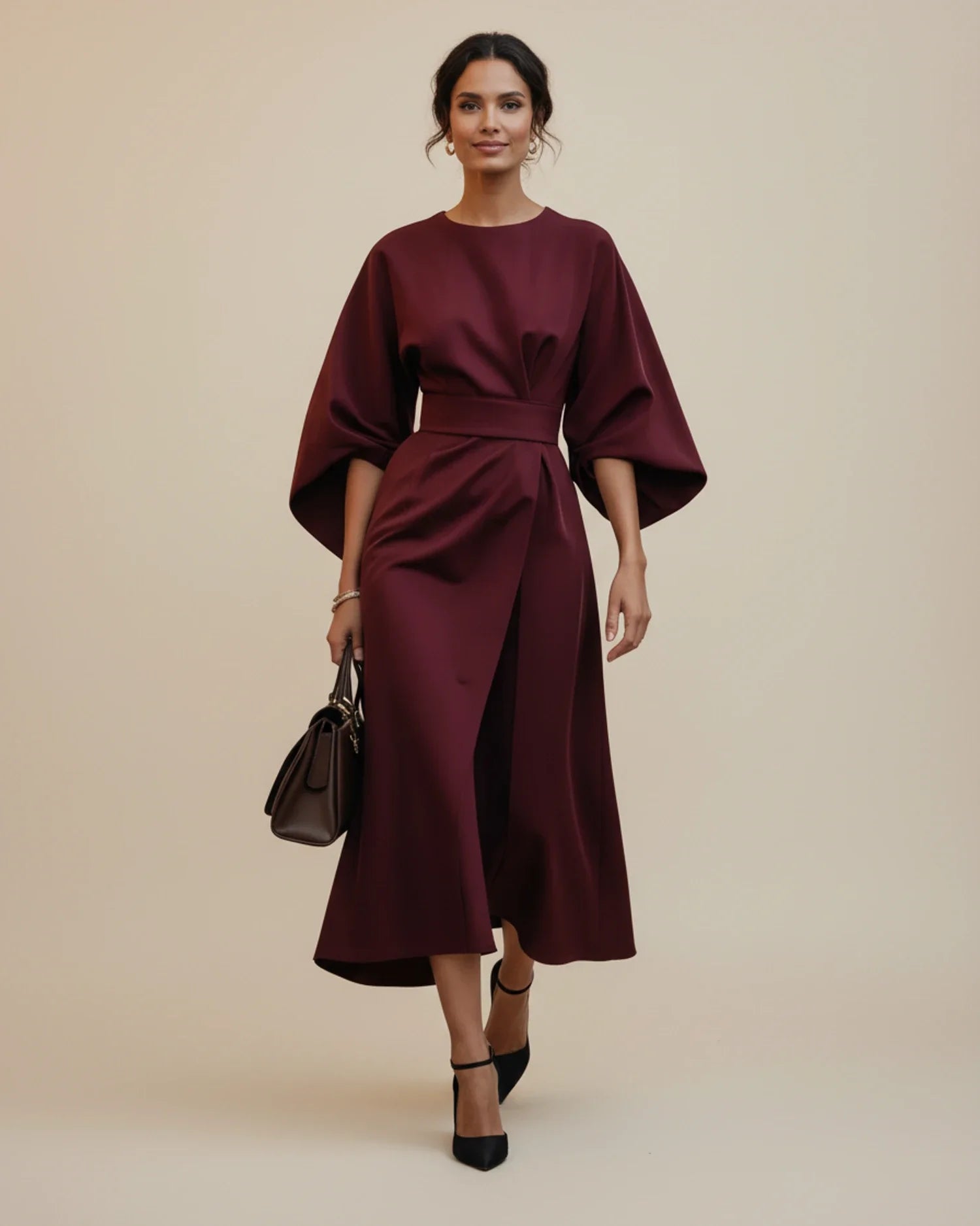 Sophie – Women's Elegant Belted Dress with Lantern Sleeves - Image 21