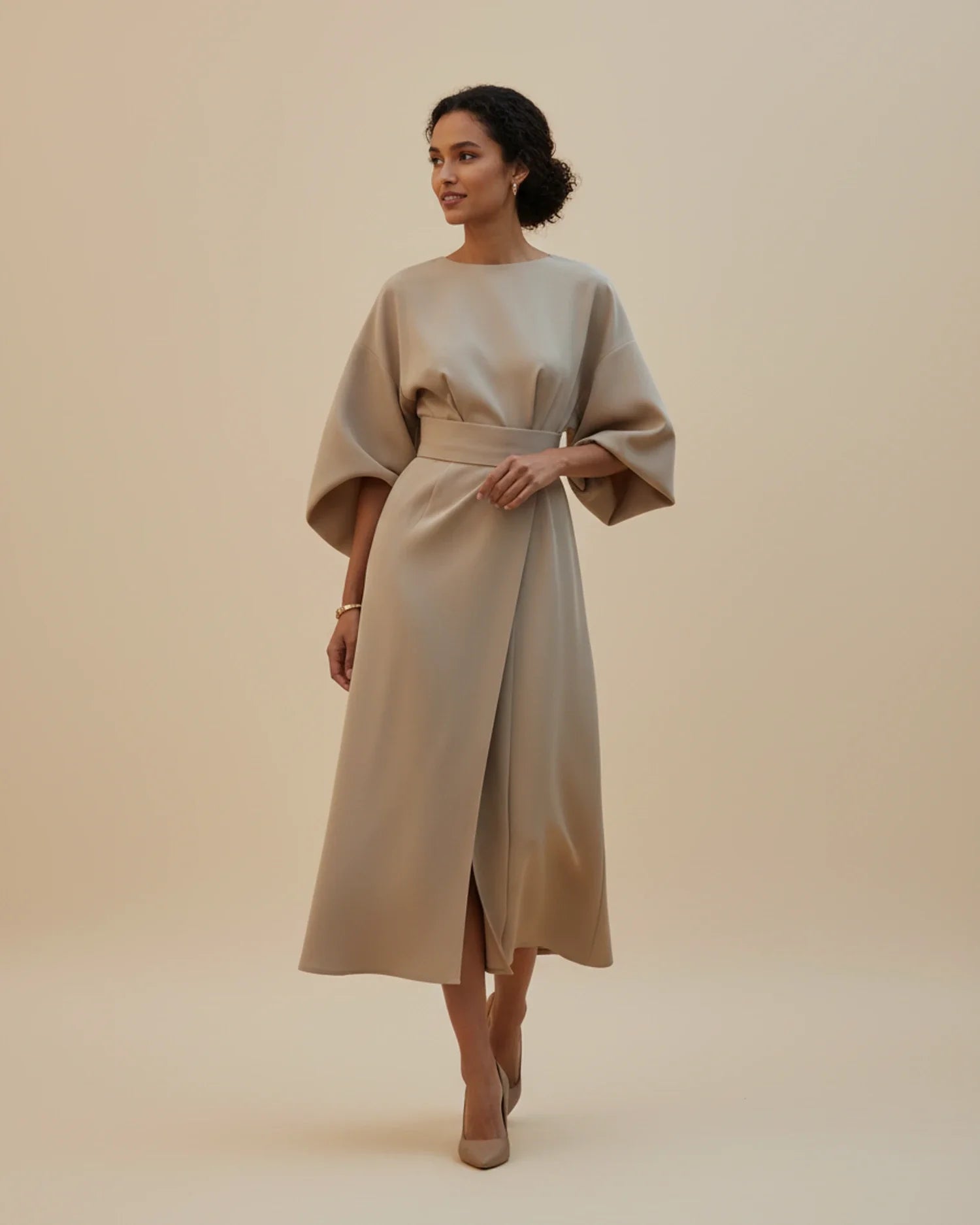 Sophie – Women's Elegant Belted Dress with Lantern Sleeves - Image 12