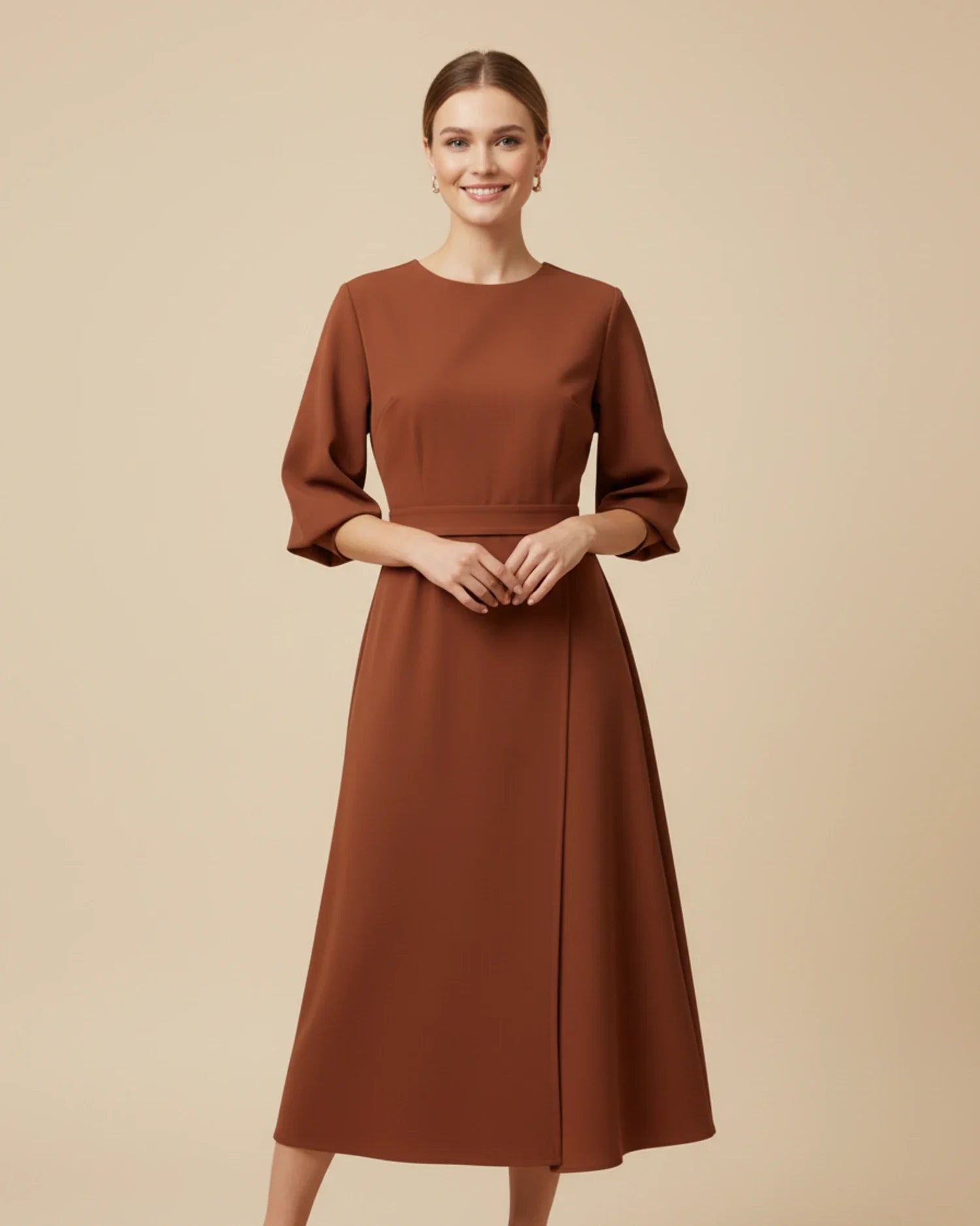 Sophie – Women's Elegant Belted Dress with Lantern Sleeves - Image 16