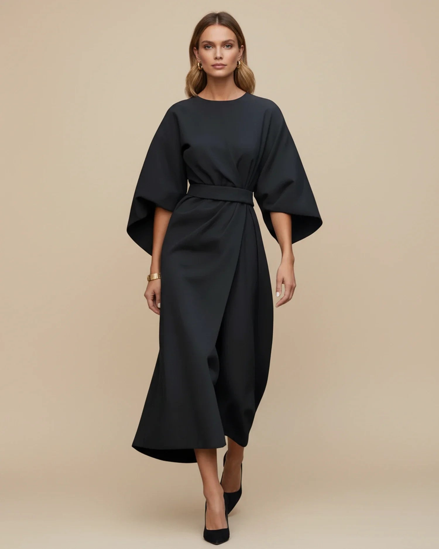 Sophie – Women's Elegant Belted Dress with Lantern Sleeves - Image 3