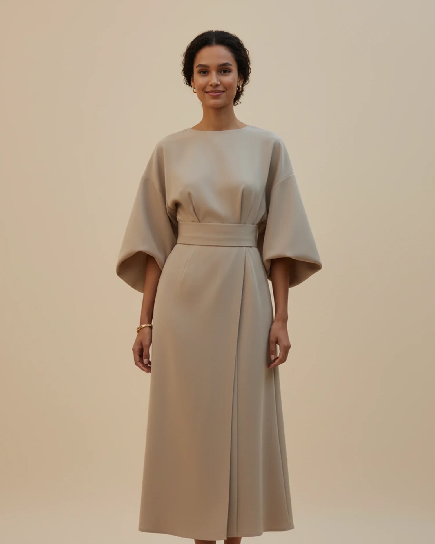 Sophie – Women's Elegant Belted Dress with Lantern Sleeves - Image 10