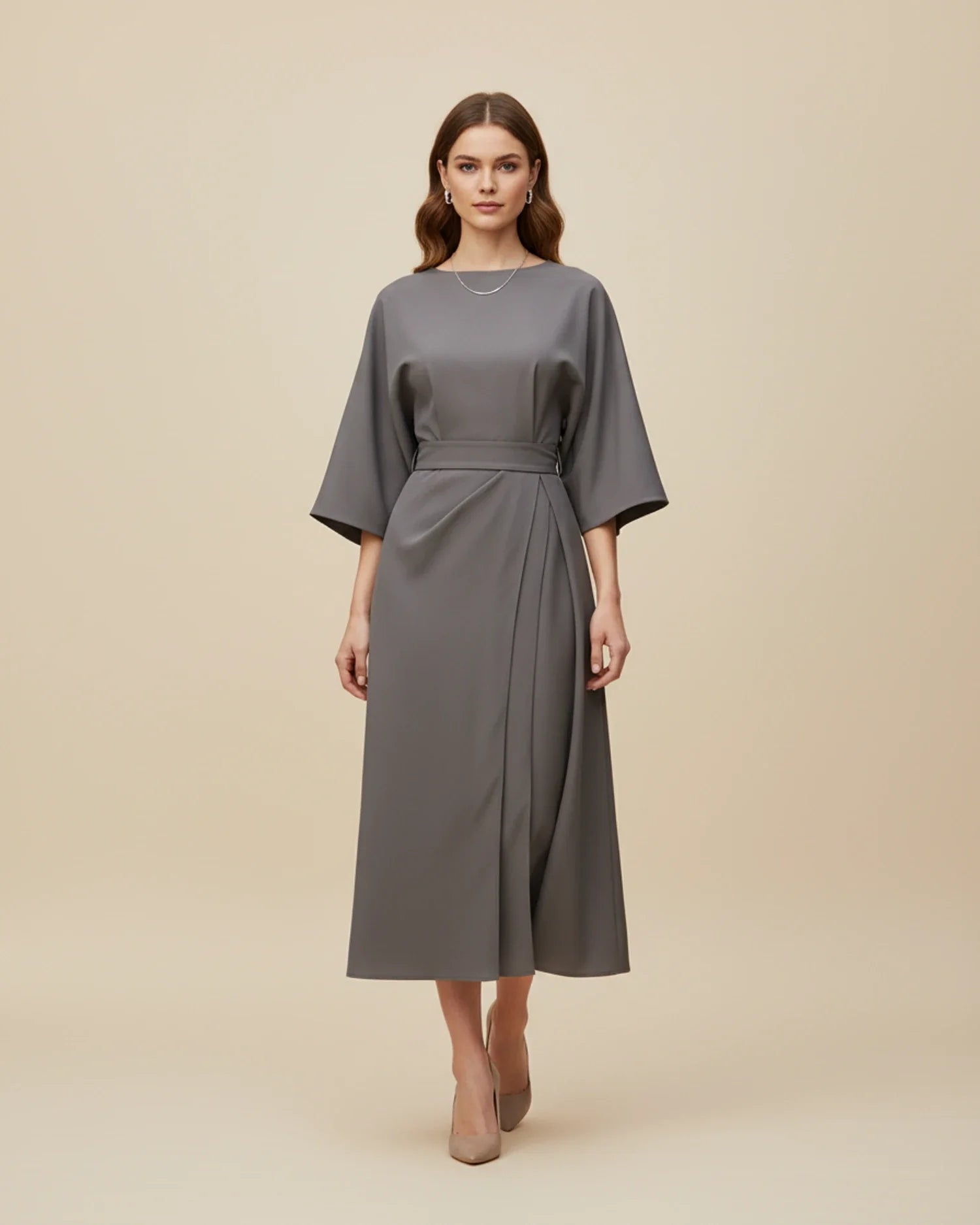 Sophie – Women's Elegant Belted Dress with Lantern Sleeves - Image 15